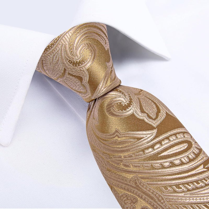 DiBanGu Paisley Ties for Men Silk Necktie and Pocket Square Cufflinks Tie Clip Set Woven Classic Mens Tie for Wedding Party - Image 4
